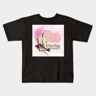 Paris France Pink Roses, Vintage Key and  Love Letters Eiffel Tower Kids T-Shirt